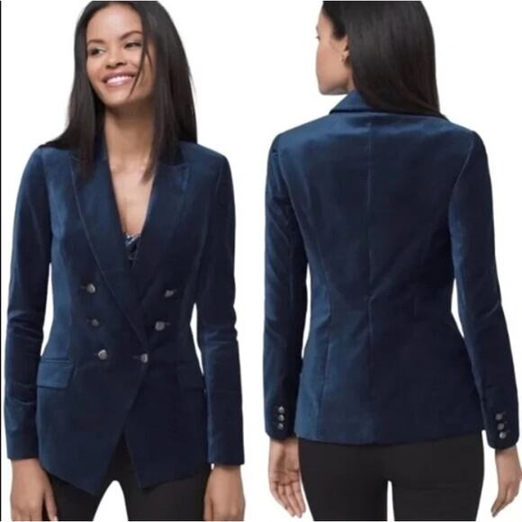 White House Black Market Womens Size 4P River Teal Velvet Trophy Blazer - Picture 8 of 8